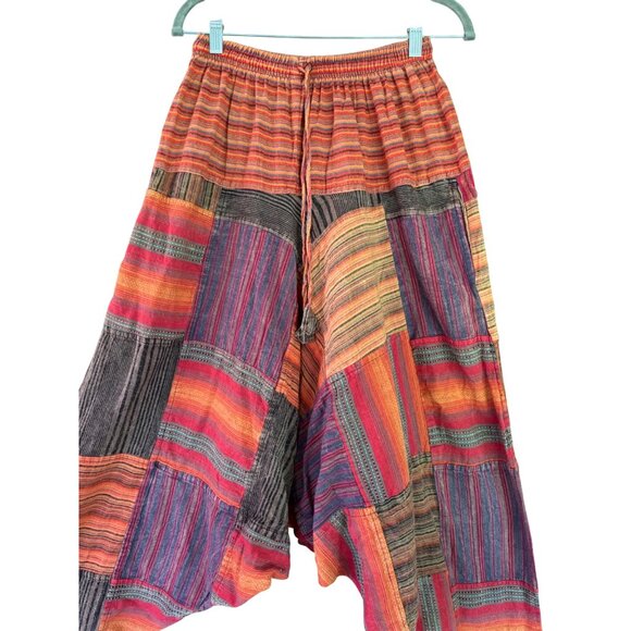 Creative Design Pants - Colorful Patchwork Cotton Harem Hippie Pants Elastic Waist Made In Nepal